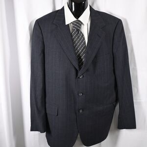 Tom James Mens 42R Gray Pinstripe Single Vent 3-Button Wool Sports Coat Blazer